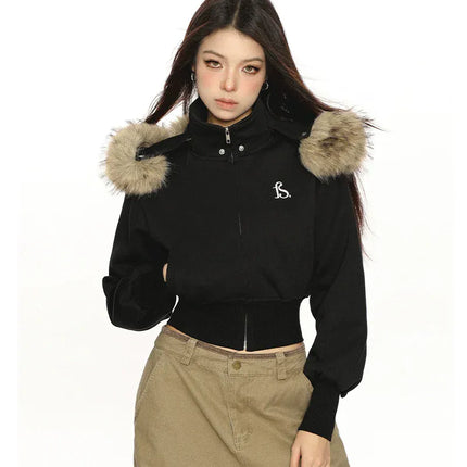 TALKLESSFASHION Hot Girl Detachable Fur Collar Sweatshirt