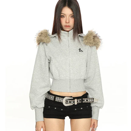 TALKLESSFASHION Hot Girl Detachable Fur Collar Sweatshirt