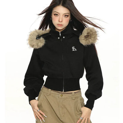 TALKLESSFASHION Hot Girl Detachable Fur Collar Sweatshirt