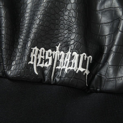 TALKLESSFASHION Jiaqing Varsity Jacket Halloween cross embroidered vintage patchwork leather jacket baseball jacket