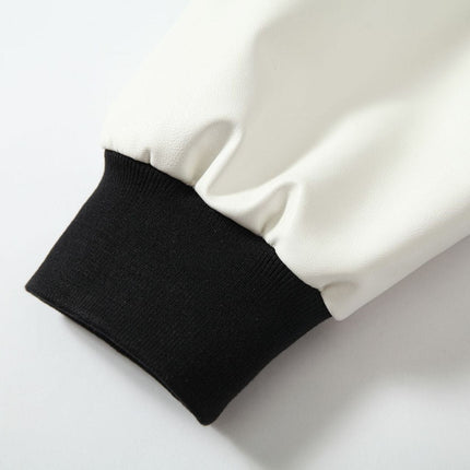 TALKLESSFASHION Jiaqing Varsity Jacket Halloween cross embroidered vintage patchwork leather jacket baseball jacket