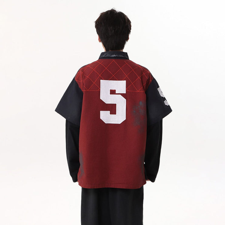 TALKLESSFASHION Jiaqlo Men's Fall and Winter 2025 new wasteland style American jersey fake two heavy embroidered polo collar sweatshirts