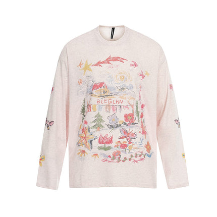 TALKLESSFASHION Jiayiku's 2026 spring/summer new printed T-shirt long-sleeved American trendy brand personalized graffiti color sports base shirt