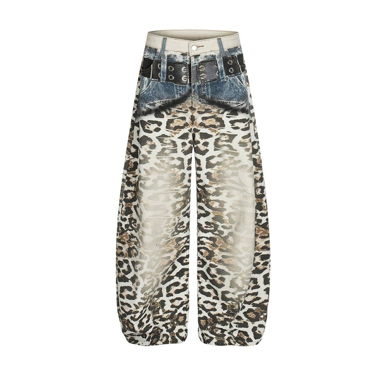 TALKLESSFASHION Jiayiku trendy brand 2025 autumn new American leopard print scimitar jeans men's and women's vibe loose wide-leg trousers