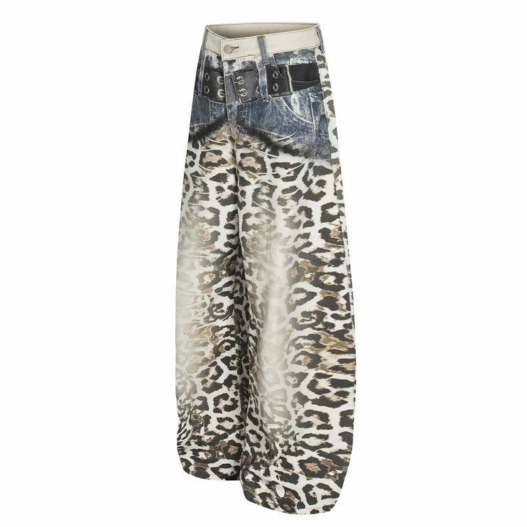 TALKLESSFASHION Jiayiku trendy brand 2025 autumn new American leopard print scimitar jeans men's and women's vibe loose wide-leg trousers