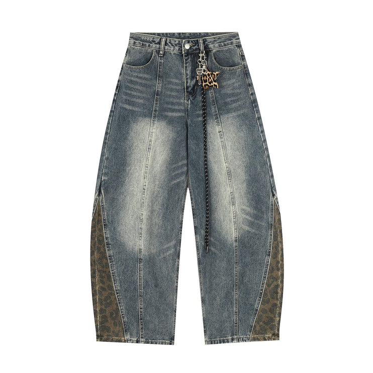 TALKLESSFASHION Jiayiku trendy brand 2025 autumn new American retro leopard print scimitar jeans men's and women's loose wide-leg trousers