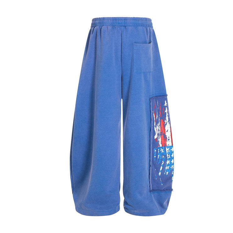 TALKLESSFASHION Jiayiku trendy brand 2025 new American retro washed scimitar Stars and Stripes sweatpants for men and women loose wide-leg pants