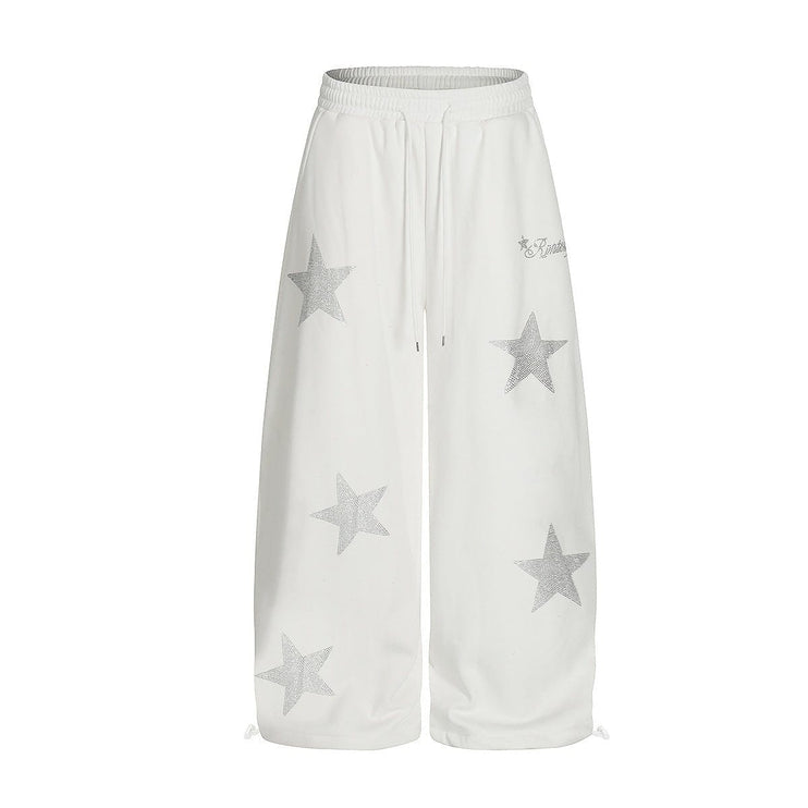 TALKLESSFASHION Jiayiku trendy brand 2025 winter fleece sweatpants, American retro hot diamond cutlash pants, sweatpants, loose wide-leg pants