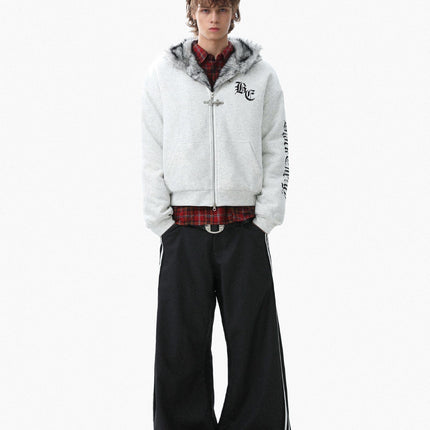 TALKLESSFASHION Jiayiku trendy brand 2025 winter new American mountain carved fur collar cotton jacket fleece sweatshirt jacket hooded cotton jacket