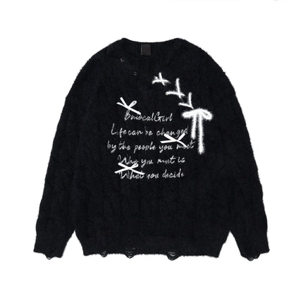 TALKLESSFASHION L / black BIGGOLD Red New Year's Jersey Bow Tie Sweater Women's Autumn and Winter Lazy Wind Soft Waxy Knit Top