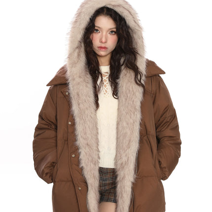 TALKLESSFASHION L / brown Detachable Fur Padded Down Jacket
