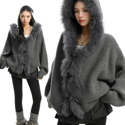 TALKLESSFASHION L / Dark gray Lazy Style Patchwork Fur Sweater