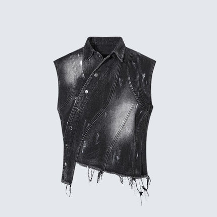 TALKLESSFASHION L / Photo Color Retro Slim Ethnic Denim Vest