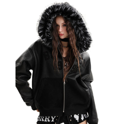 TALKLESSFASHION Lambswool Pilot Fur Collar Jacket