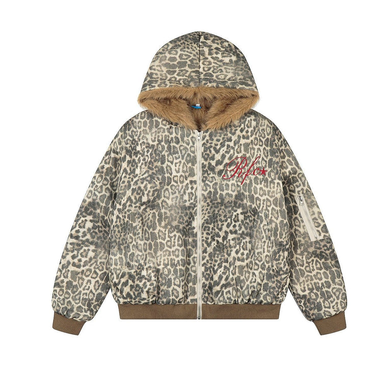 TALKLESSFASHION Leopard Plush Mountain Padded Jacket
