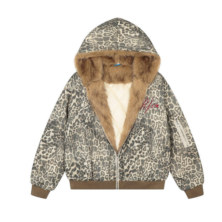 TALKLESSFASHION Leopard Plush Mountain Padded Jacket