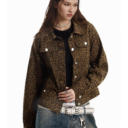 TALKLESSFASHION Light Yao Women's Clothing|American Retro Lapel Leopard Print Short Jacket Jacket Women's Slim Slim Slim Niche Design Top