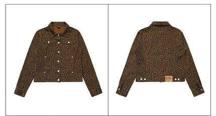 TALKLESSFASHION Light Yao Women's Clothing|American Retro Lapel Leopard Print Short Jacket Jacket Women's Slim Slim Slim Niche Design Top