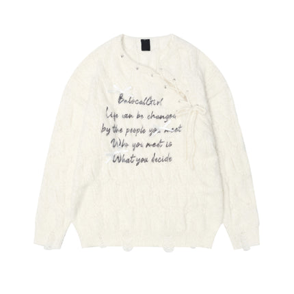 TALKLESSFASHION M / apricot BIGGOLD Red New Year's Jersey Bow Tie Sweater Women's Autumn and Winter Lazy Wind Soft Waxy Knit Top