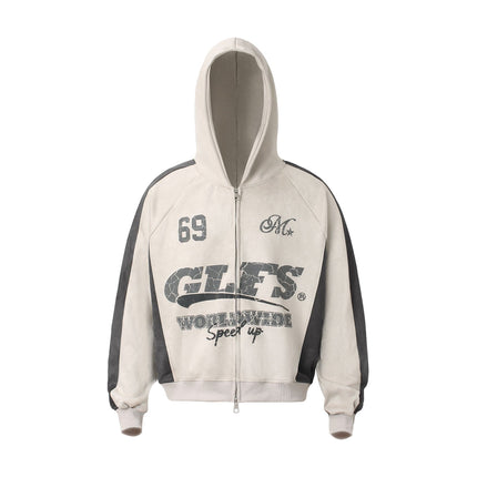 TALKLESSFASHION M / apricot Suede Biker Hooded Zip-Up