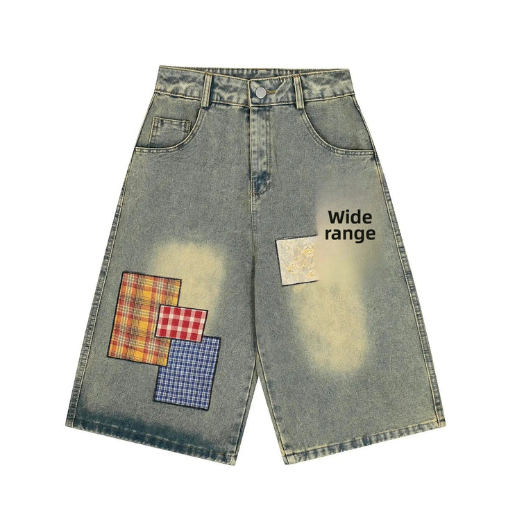 TALKLESSFASHION M / As Shown In Pictures High Waist Patchwork Denim jort