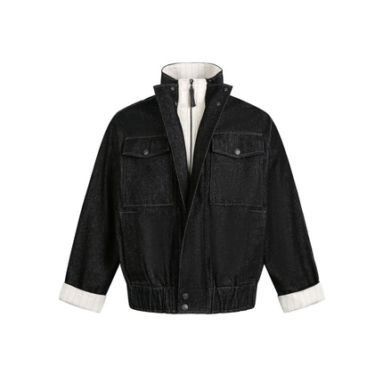 TALKLESSFASHION M / black Chaotic Contrast Patchwork Street Jacket