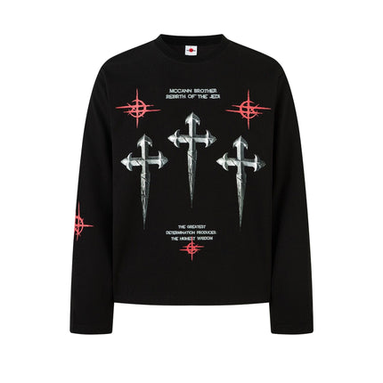 TALKLESSFASHION M / black Hip-Hop Dark Cross Graphic Long Sleeve Tee