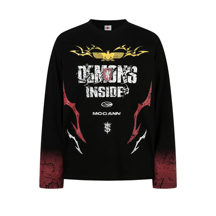 TALKLESSFASHION M / black Hip-Hop Motorcycle Dark Print Long Sleeve Tee