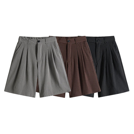 TALKLESSFASHION M / black Old Money Pleated Striped Shorts