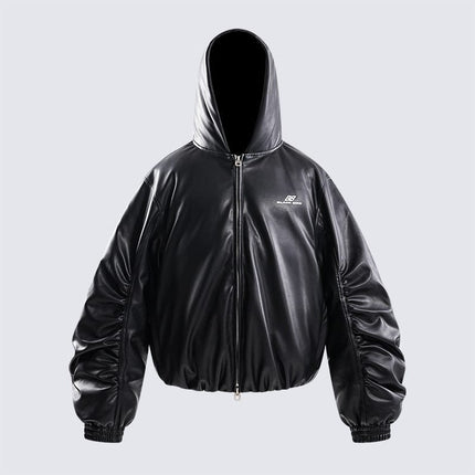TALKLESSFASHION M / black Silhouette Hooded Flying Leather Jacket