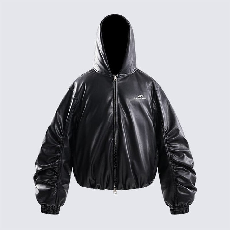 TALKLESSFASHION M / black Silhouette Hooded Flying Leather Jacket