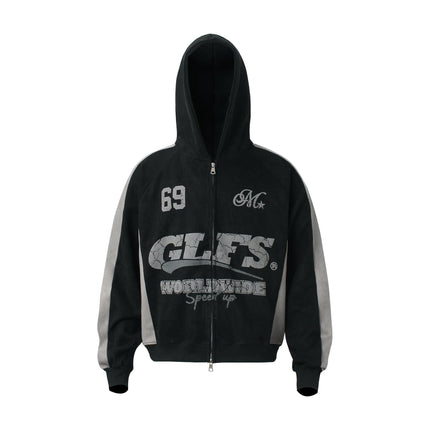 TALKLESSFASHION M / black Suede Biker Hooded Zip-Up