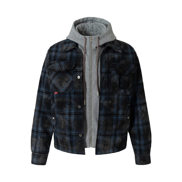 TALKLESSFASHION M / blue Vintage Check Hooded Puffer