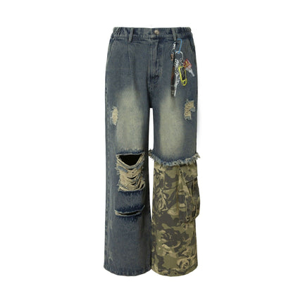 TALKLESSFASHION M / Camouflage blue Camouflage Contrast Stitched Jeans