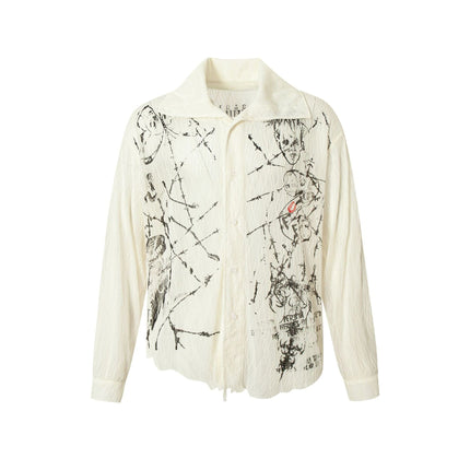 TALKLESSFASHION M / Crack white Niche Deconstructed Pleated Graffiti Shirt