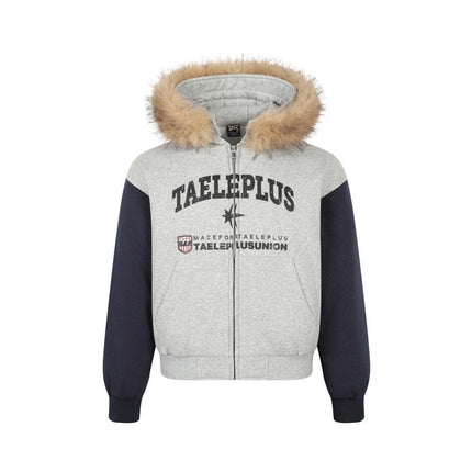 TALKLESSFASHION M / flecking gray Printed Fur Collar Knit Jacket