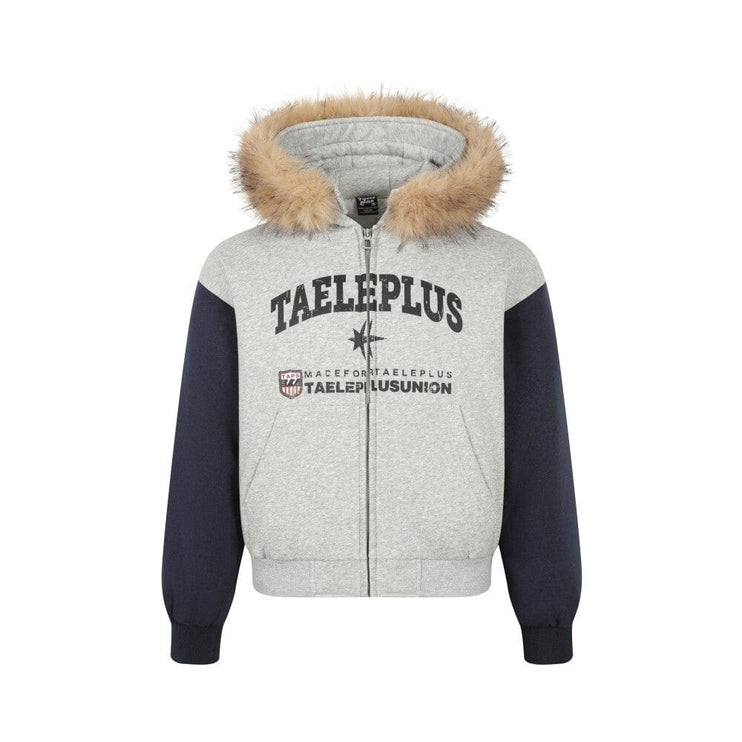 TALKLESSFASHION M / flecking gray Printed Fur Collar Knit Jacket