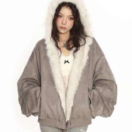 TALKLESSFASHION M / Gray double-sided wear Reversible Suede Faux Fur Jacket