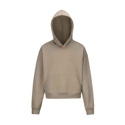 TALKLESSFASHION M / Khaki 0039 American retro trend men's and women's high street version design solid color men's pullover short wide hooded sweatshirt