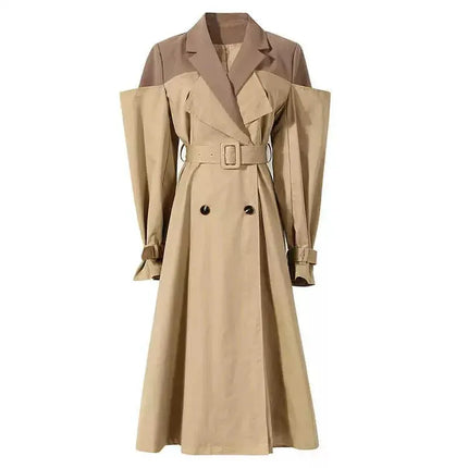 TALKLESSFASHION M / khaki buyer show back 5 Splicing Fake Two Trench Dress