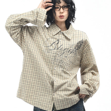 TALKLESSFASHION M / Khaki OV original autumn new American retro plaid shirt jacket men's and women's loose casual shirt long-sleeved top trend