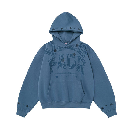 TALKLESSFASHION M / Old blue W600 American Retro Men's and Women's High-End Trend Star Embroidered Hollow Design Men's Loose Hooded Sweatshirt