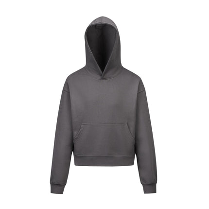 TALKLESSFASHION M / Paris Gray 0039 American retro trend men's and women's high street version design solid color men's pullover short wide hooded sweatshirt
