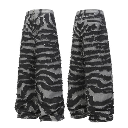 TALKLESSFASHION M / Photo Color Autumn 2025 new heavy craft patch embroidered zebra pattern European and American trendy brand denim loose trousers