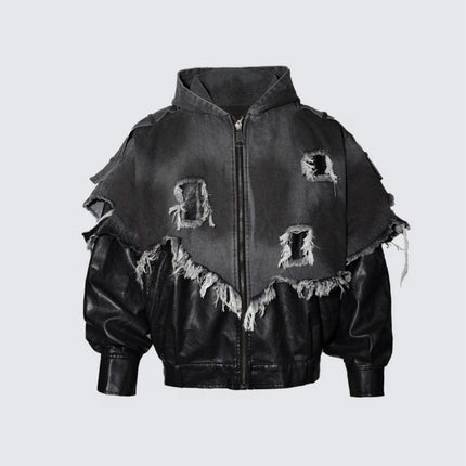 TALKLESSFASHION M / Photo Color Ripped Printed Wide-Leg Jeans