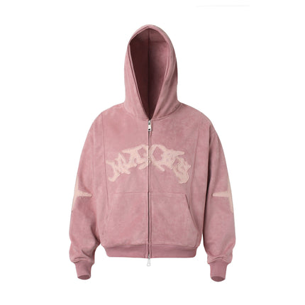 TALKLESSFASHION M / Pink Suede Hooded Street Sweatshirt
