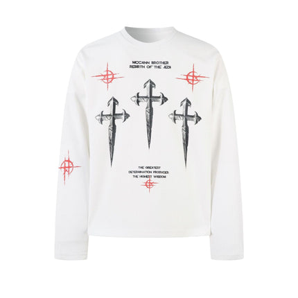 TALKLESSFASHION M / white Hip-Hop Dark Cross Graphic Long Sleeve Tee
