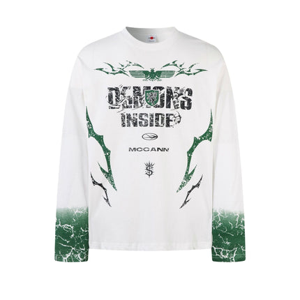 TALKLESSFASHION M / white Hip-Hop Motorcycle Dark Print Long Sleeve Tee