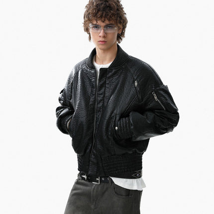 TALKLESSFASHION Mecha Pilot Padded Leather Jacket