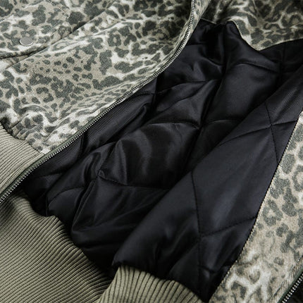 TALKLESSFASHION mountain carved fur collar cotton jacket leopard print jacket